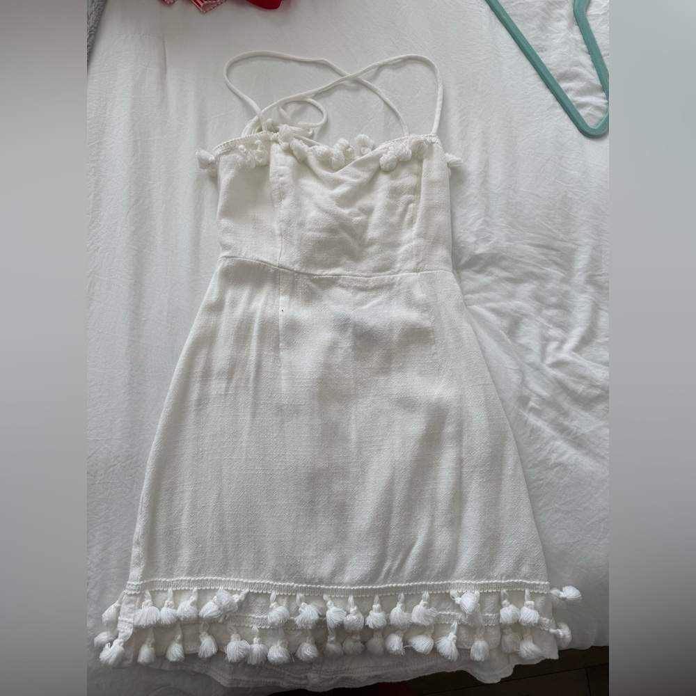Princess Polly White Tie back Dress with Pom Pom Details